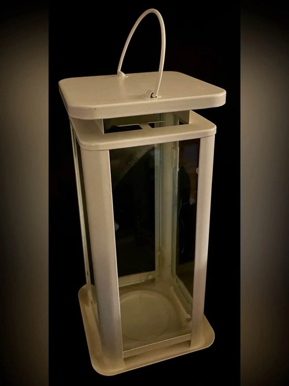 White Metal Lantern with Glass Panels